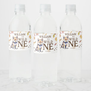 Cute wolf cub wild one woodlands birthday party water bottle label