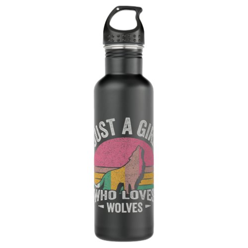 Cute Wolf Girl Lover Retro Just A Girl Who Loves W Stainless Steel Water Bottle