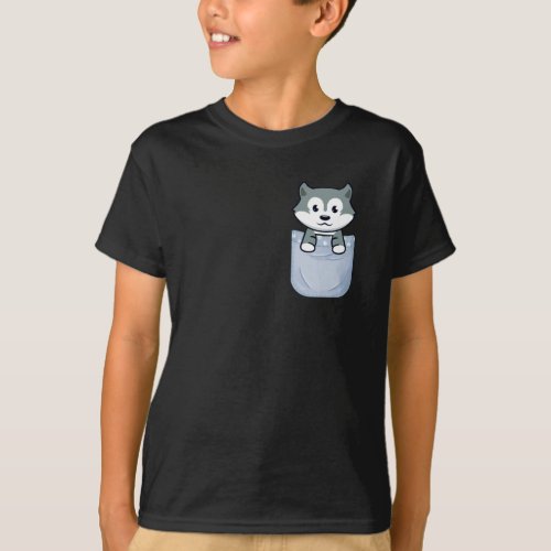 Cute Wolf hanging in a Pocket T_Shirt