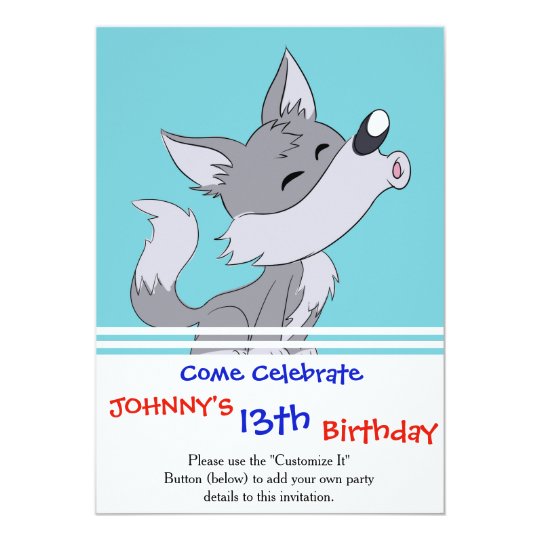 Cute Wolf Howling Cartoon Invitation Zazzle Com