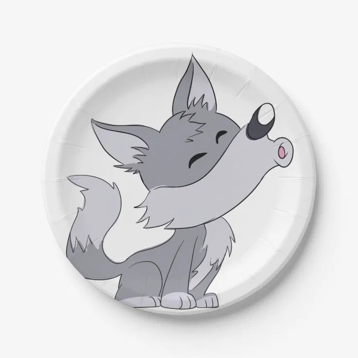 Cute wolf howling cartoon paper plates | Zazzle