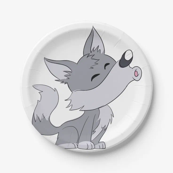 Cute wolf howling cartoon paper plates | Zazzle Cute wolf howling cartoon paper plates | Zazzle