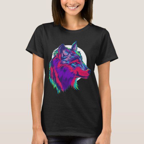 Cute Wolf In Purple Northern Light Colors Girl Gif T_Shirt