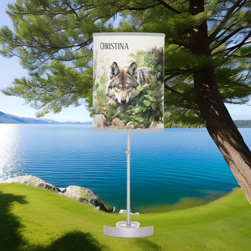 cute wolf lovers add name table lamp