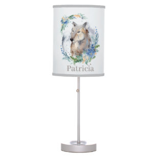 cute wolf lovers add name  table lamp