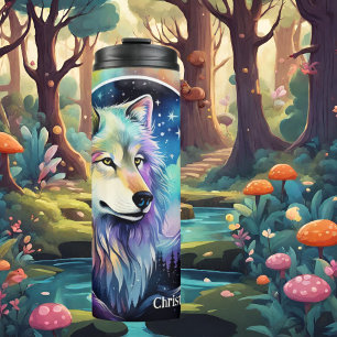 Cute wolf lovers add name thermal tumbler