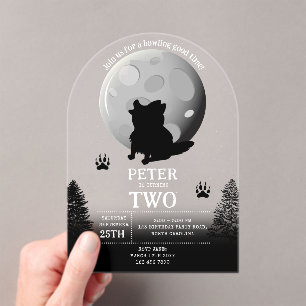 Cute Wolf Pack Woodland Moon Howling Birthday Acrylic Invitations