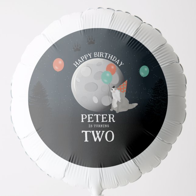 Cute Wolf Pack Woodland Moon Howling Birthday Balloon (Front)