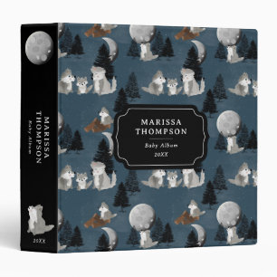Cute Wolf Pack Woodland Night Sky Moon 3 Ring Binder