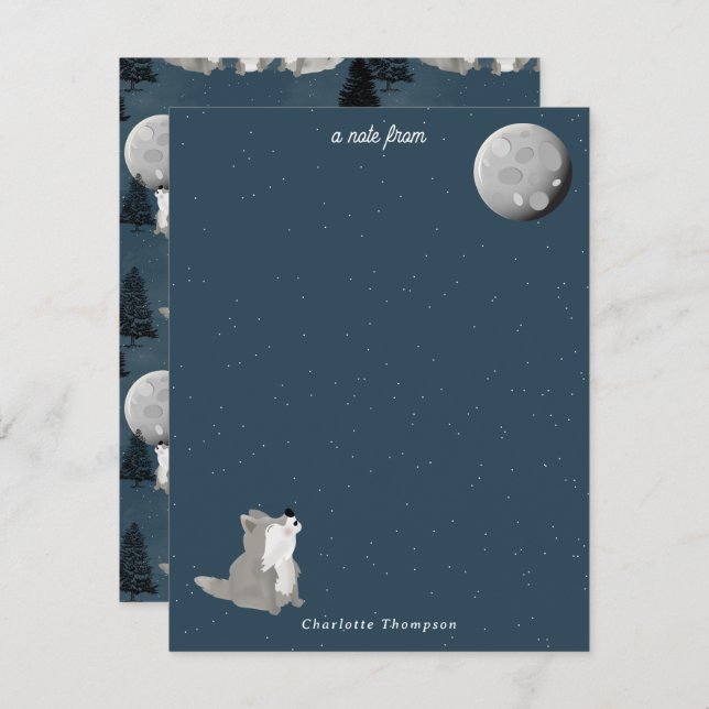 Cute Wolf Pack Woodland Night Sky Moon Kids Note Card (Front/Back)
