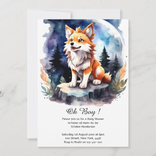 Cute Wolf Pup Baby Shower Invitation