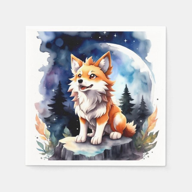 Cute Wolf Pup Baby Shower Napkins (Front)