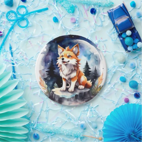 Cute Wolf Pup Baby Shower Paper Plates
