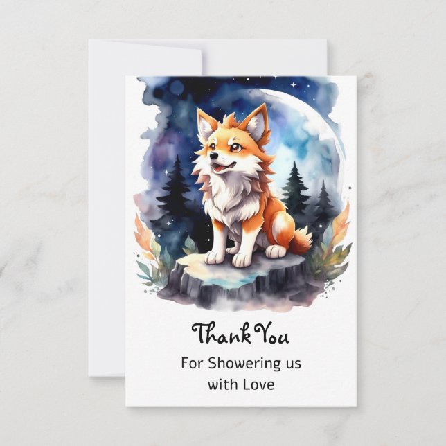Cute Wolf Pup Baby Shower Thank You Card (Front)