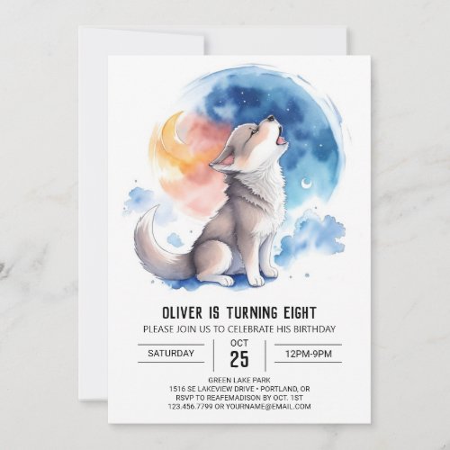 Cute Wolf Pup Editable Birthday Invitation