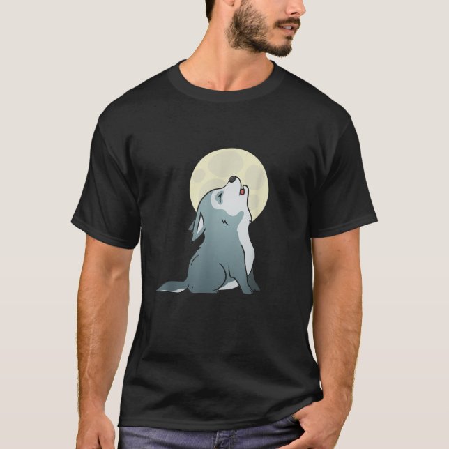 Cute Wolf Pup Howling Baby Dog Puppy Men Women Gir T-Shirt (Front)
