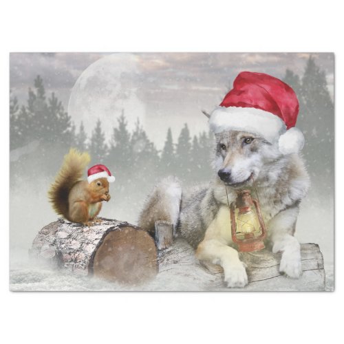 Cute Wolf Squirrel Winter Snow Forest Christmas Tissue Paper