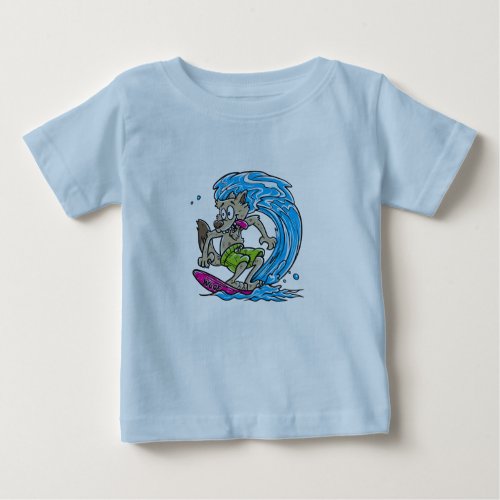 Cute Wolf Surf Cartoon Baby T_Shirt