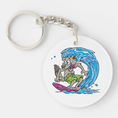Cute Wolf Surf Cartoon Keychain