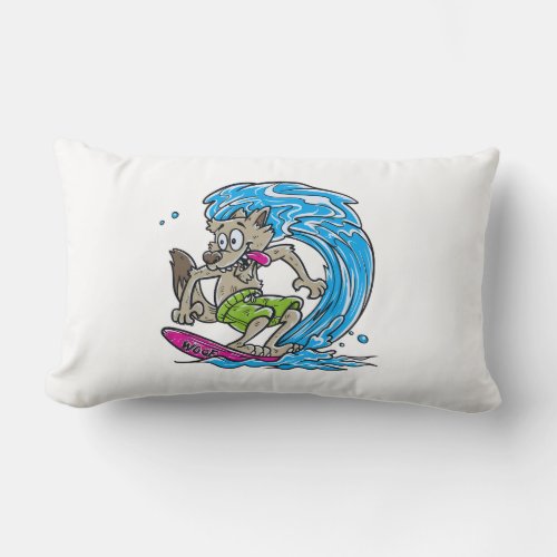 Cute Wolf Surf Cartoon Lumbar Pillow