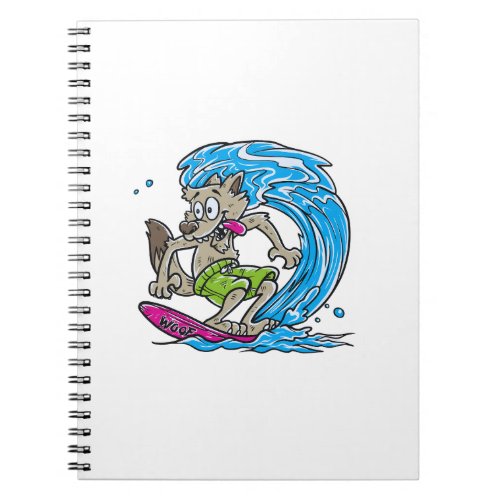 Cute Wolf Surf Cartoon Notebook