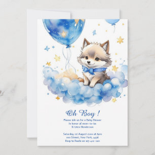 Cute Wolf Watercolor Boy Baby Shower Invitation