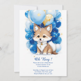Cute Wolf Watercolor Boy Baby Shower Invitation