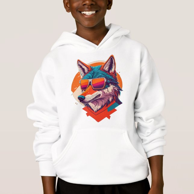 CUTE WOLF WEARING SUNGLASS. HOODIE (Front)