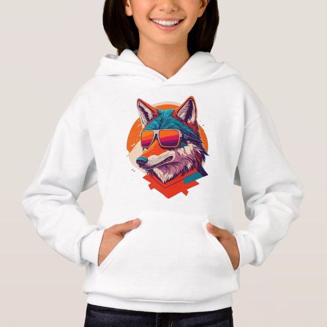 CUTE WOLF WEARING SUNGLASS. HOODIE (Front)