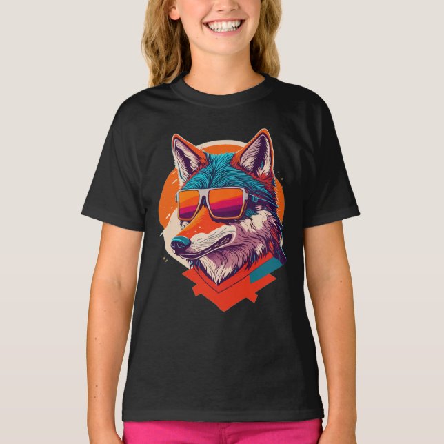 CUTE WOLF WEARING SUNGLASS. T-Shirt (Front)