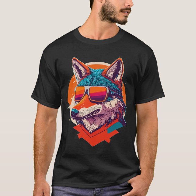 CUTE WOLF WEARING SUNGLASS. T-Shirt (Front)