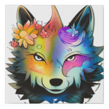Cute Wolf with flowers