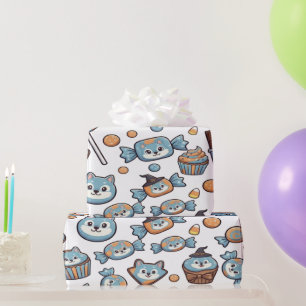 Cute Wolf with Spooky Candy For Halloween Wrapping Paper