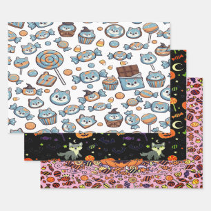 Cute Wolf with Spooky Candy For Halloween Wrapping Paper Sheets