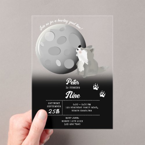 Cute Wolf Woodland Moon Howling Kids Birthday