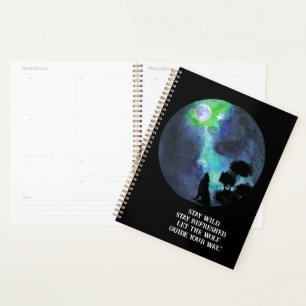 Cute wolfe inder sky moon \romantic watercolor planner