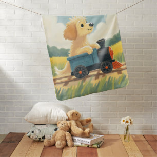 Cute Wolfhound Puppy Toy Train Pastel Baby Blanket