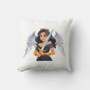 Cute woman Angel's with open wings and sword Throw Pillow