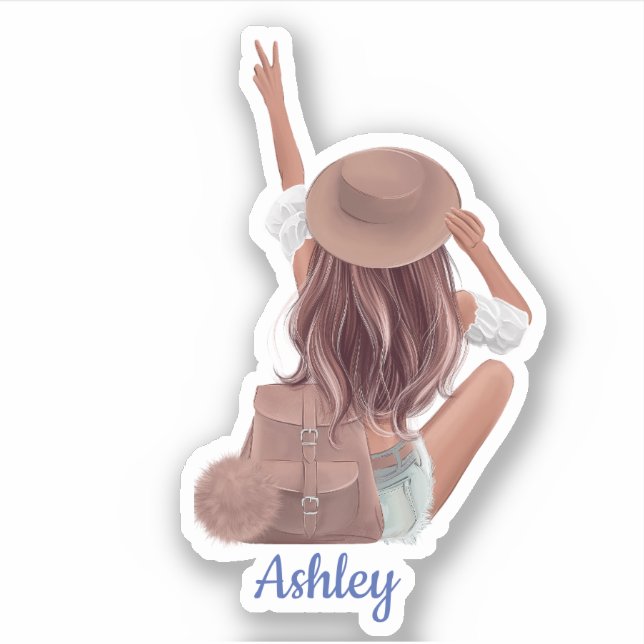 Cute Woman backpack Custom Cut Personalized Vinyl Sticker (Front)