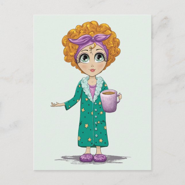 Cute Woman Drinking Coffee Postcard (Front)