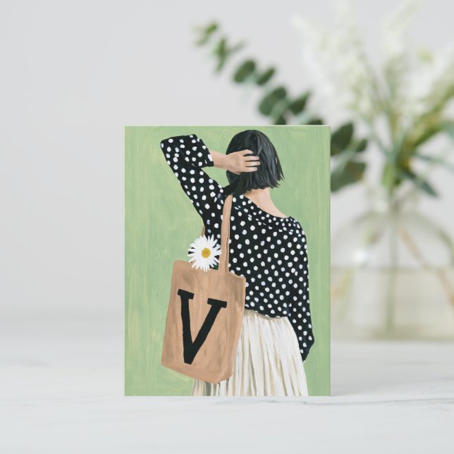 Cute Woman in Black and White Polka Dots Postcard (Standing Front)