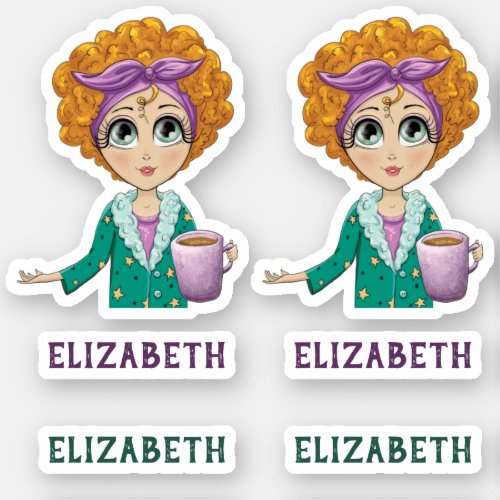 Cute Woman Nightgown Clipart Personalize Sticker