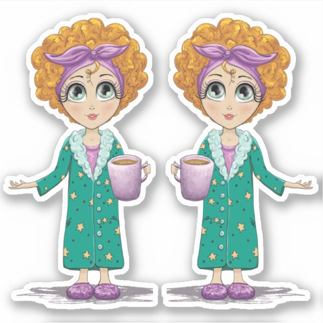 Cute Woman Nightgown Clipart Sticker (Front)