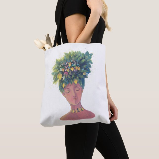 cute woman portrait  tote bag (Close Up)