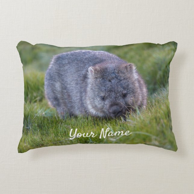 Cute Wombat Wildlife Animal Australia Green Accent Pillow (Front)