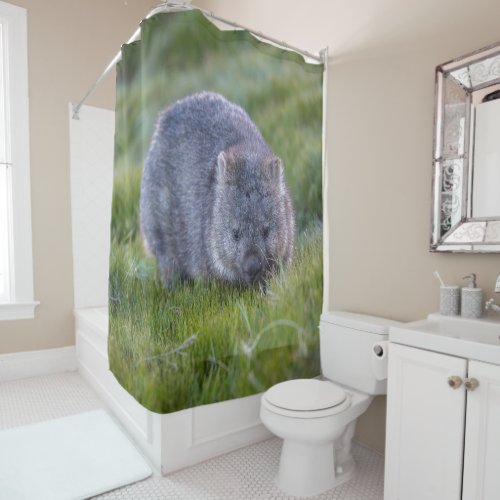 Cute Wombat Wildlife Animal Australia Green Shower Curtain