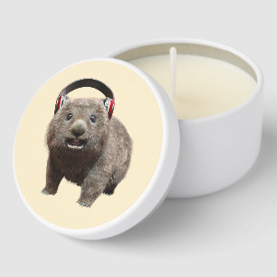 Cute Wombat with Headphones Music Lover Art Mini Candle Favors