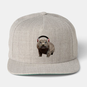 Cute Wombat with Headphones Music Lover Art Snap Back Hat