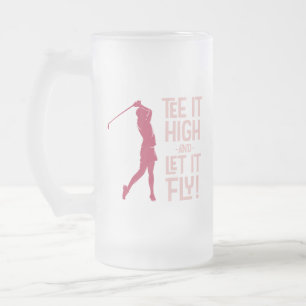 Cute Women's Golf Tee Funny Humor Sports Magenta Frosted Glass Beer Mug
