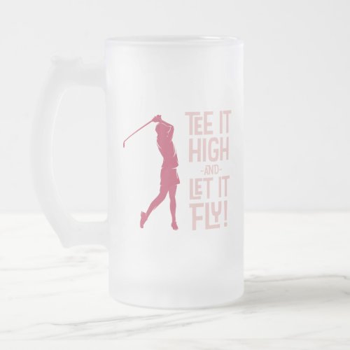 Cute Womens Golf Tee Funny Humor Sports Magenta Frosted Glass Beer Mug